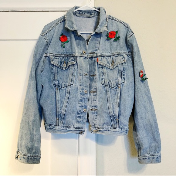 rose patch denim jacket